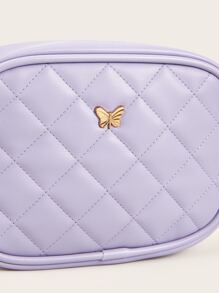 A Girl's Purple Pu Quilted Plaid Fashionable Square Crossbody Bag For Daily Use - Purple - View 8