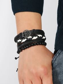 Hombres 3 piezas/set Pulsera con diseño de árbol - Blanco y Negro - Ver 1