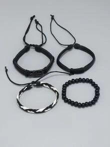 Hombres 3 piezas/set Pulsera con diseño de árbol - Blanco y Negro - Ver 2