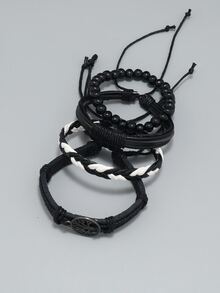 Hombres 3 piezas/set Pulsera con diseño de árbol - Blanco y Negro - Ver 4