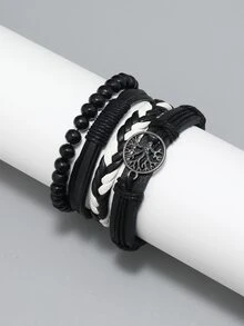 Hombres 3 piezas/set Pulsera con diseño de árbol - Blanco y Negro - Ver 5