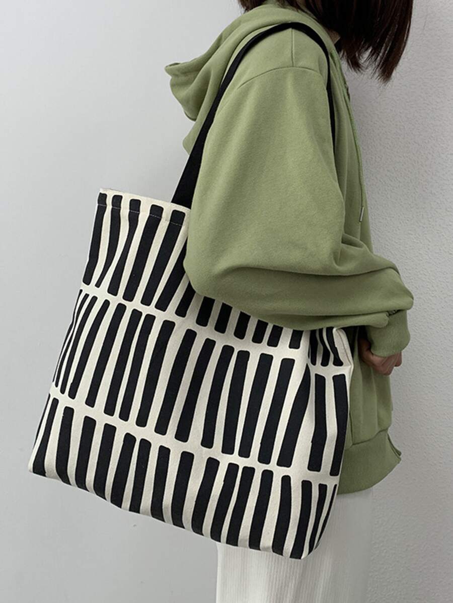 女式帆布手提包時尚布料可重複使用購物袋大號女士單肩購物包學生手提包書包適合畢業生、青少年女孩、新生、大二、初中和高中學生、大學和高中，非常適合戶外、旅行和返校