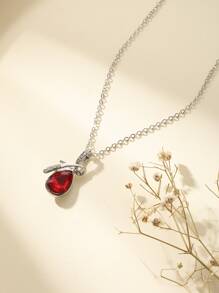 Rhinestone Decor Water-drop Pendant Necklace - Red - View 6