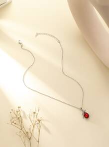 Rhinestone Decor Water-drop Pendant Necklace - Red - View 2