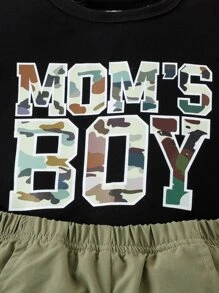SHEIN Đứa bé trai Camo Đồ họa Chữ cái Áo thun & Túi có nắp Quần Cargo - Nhiều màu - Xem 3