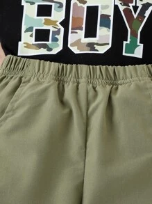SHEIN Đứa bé trai Camo Đồ họa Chữ cái Áo thun & Túi có nắp Quần Cargo - Nhiều màu - Xem 6
