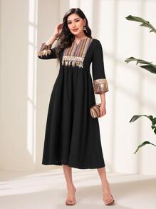 Al Najma Geo Print Contrast Sequin  Black Dress - Black - View 1