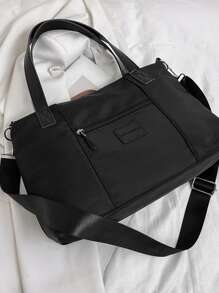 Bolso shopper con decoración de parche de letras - Negro - Ver 1