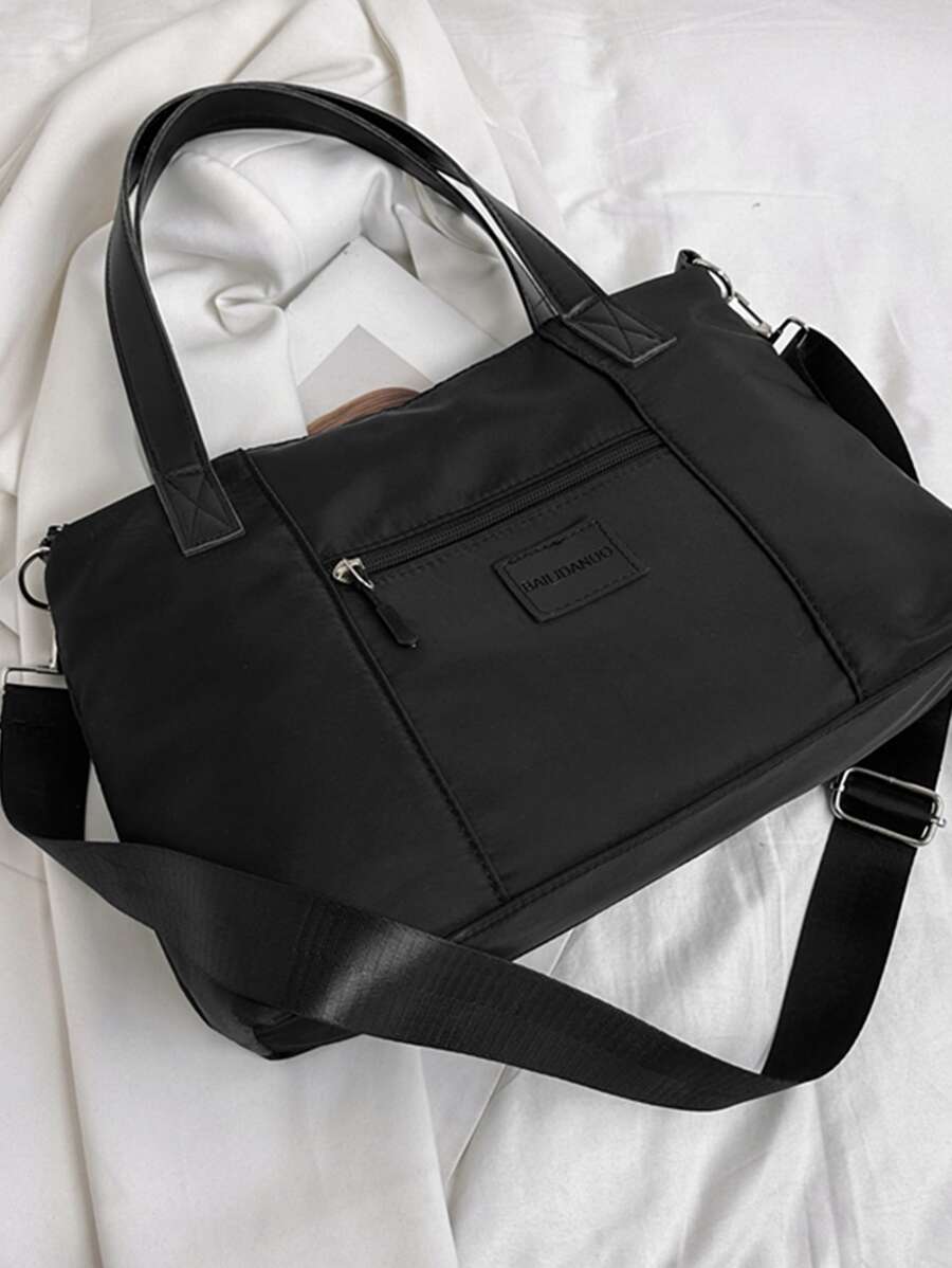 Bolso shopper con decoración de parche de letras - Negro - Ver 1