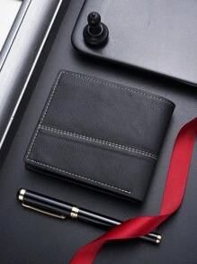 SHABILI 男士字母壓紋短皮夾 - 黑色 - 查看 6