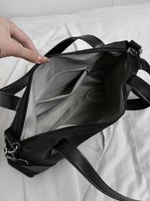 Bolso shopper con decoración de parche de letras - Negro - Ver 3