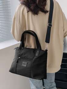 Bolso shopper con decoración de parche de letras - Negro - Ver 4