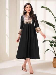 Al Najma Geo Print Contrast Sequin  Black Dress - Black - View 4