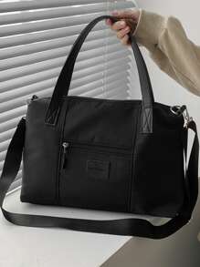 Bolso shopper con decoración de parche de letras - Negro - Ver 6