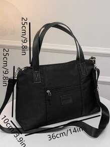 Bolso shopper con decoración de parche de letras - Negro - Ver 7