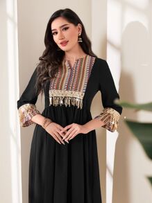 Al Najma Geo Print Contrast Sequin  Black Dress - Black - View 5