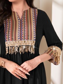 Al Najma Geo Print Contrast Sequin  Black Dress - Black - View 6