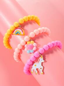 3pcs/set Girls Flower & Rainbow Charm Beaded Bracelet