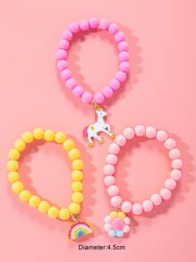 3pcs/set Girls Flower & Rainbow Charm Beaded Bracelet