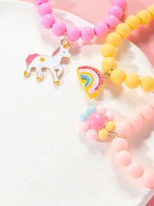 3pcs/set Girls Flower & Rainbow Charm Beaded Bracelet