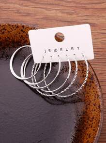 3對/套扭結細節圓耳環 - 銀色 - 查看 1