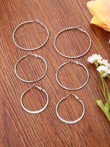 3對/套扭結細節圓耳環 - 銀色 - 查看 2