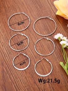 3對/套扭結細節圓耳環 - 銀色 - 查看 3