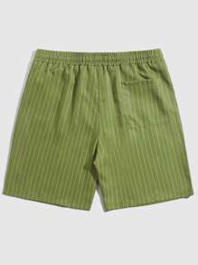 Manfinity RelaxMax Hombres Shorts de rayas de cintura con cordón - Verde militar - Ver 2