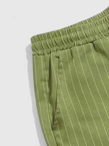 Manfinity RelaxMax Hombres Shorts de rayas de cintura con cordón - Verde militar - Ver 4