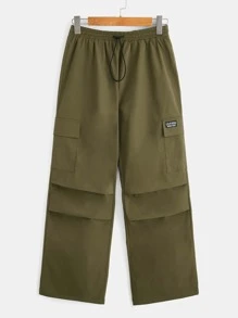 SHEIN EZwear Drawstring Waist Flap Pocket Cargo Trousers - Army Green - View 1