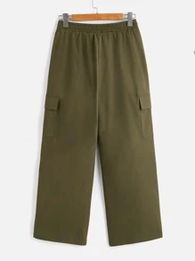SHEIN EZwear Drawstring Waist Flap Pocket Cargo Trousers - Army Green - View 2