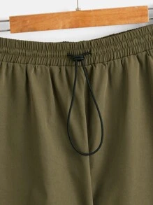 SHEIN EZwear Drawstring Waist Flap Pocket Cargo Trousers - Army Green - View 3