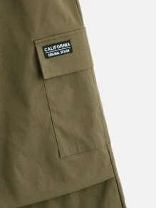 SHEIN EZwear Drawstring Waist Flap Pocket Cargo Trousers - Army Green - View 4