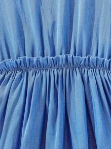 Chicas Vestido ribete con fruncido con encaje en contraste - Azul - Ver 3