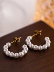 Uworld 1 đôi Linh hoạt Đồ trang trí Ngọc Trai giả khuyên tai đầy đủ Không thấm nước Mạ vàng 18K Thép không gỉ CC Hình dạng Vòng khuyên tai NỮ Hằng ngày Đồ trang trí - Nhiều màu - Xem 5