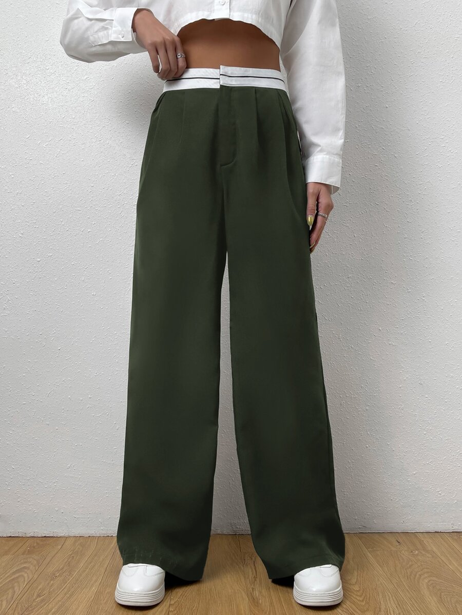 Muchica Quần nữ Dây kéo Khối Màu Giải trí - xanh quân đội - Xem 1