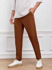 Manfinity NiteLyfe 男士素色斜口袋長褲 - 咖啡棕 - 查看 1