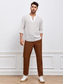 Manfinity NiteLyfe 男士素色斜口袋長褲 - 咖啡棕 - 查看 2