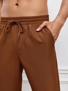 Manfinity NiteLyfe 男士素色斜口袋長褲 - 咖啡棕 - 查看 3