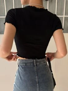 DAZY Áo thun nữ Xù nhỏ Túi màu trơn Giải trí - màu đen - Xem 2