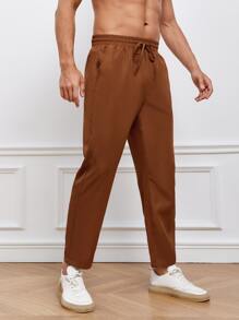 Manfinity NiteLyfe 男士素色斜口袋長褲 - 咖啡棕 - 查看 4