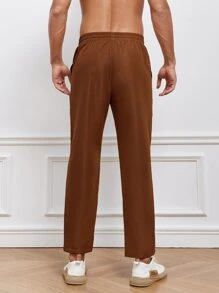 Manfinity NiteLyfe 男士素色斜口袋長褲 - 咖啡棕 - 查看 5