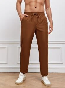 Manfinity NiteLyfe 男士素色斜口袋長褲 - 咖啡棕 - 查看 6