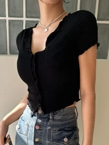 DAZY Áo thun nữ Xù nhỏ Túi màu trơn Giải trí - màu đen - Xem 7