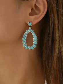 Pendientes con gota de agua con diseño de turquesa - Plata antigua - Ver 2