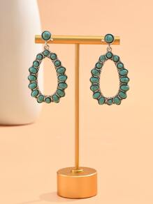 Pendientes con gota de agua con diseño de turquesa - Plata antigua - Ver 3