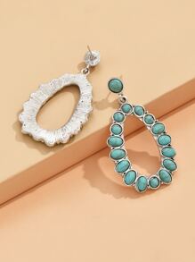 Pendientes con gota de agua con diseño de turquesa - Plata antigua - Ver 4