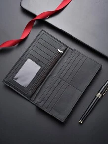SHABILI Men's Black Simple Design Long Wallet, Thin Multiple Card Holder Money Clip - Black - View 3