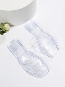 Women Double Clear Strap Open Toe Slides Fashion Outdoor Slides - Clear - View 3