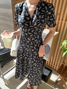 DAZY Đầm Thắt nút Trọn gói Họa tiết hoa Boho - màu đen - Xem 3